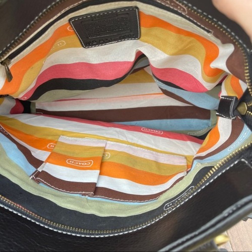 COACH Black Signature Tote with Multi Colored Striped lining - Picture 4 of 9